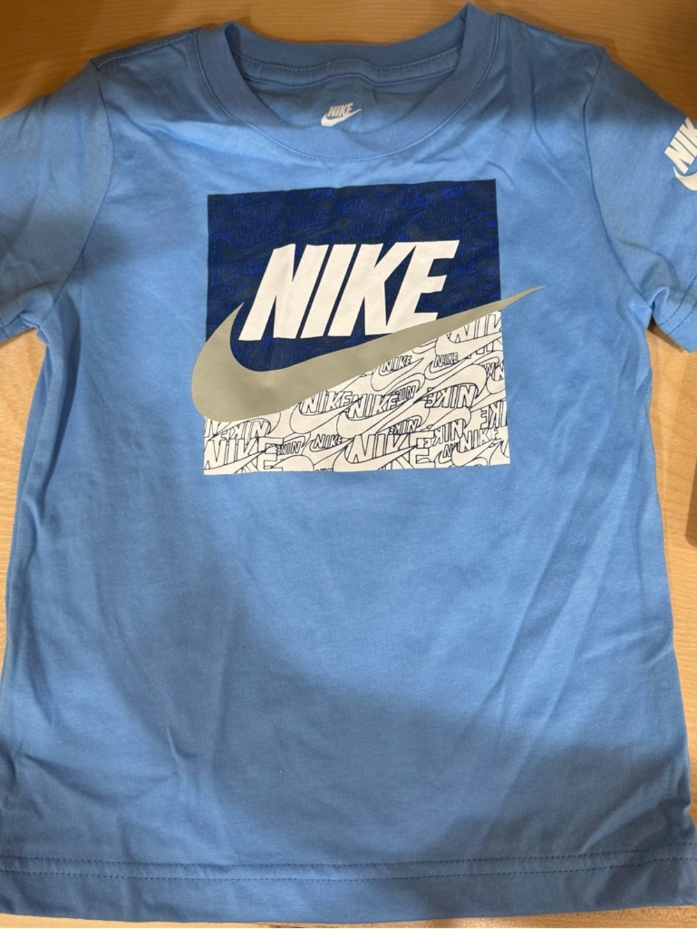Nike Kids Blue Graphic Logo Tee with Silver Swoosh
